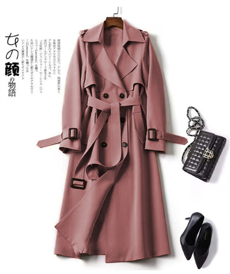 Double-Breasted Mid-Length Tie Trench Coat – Stylish Women’s Outerwear for Fall & Winter