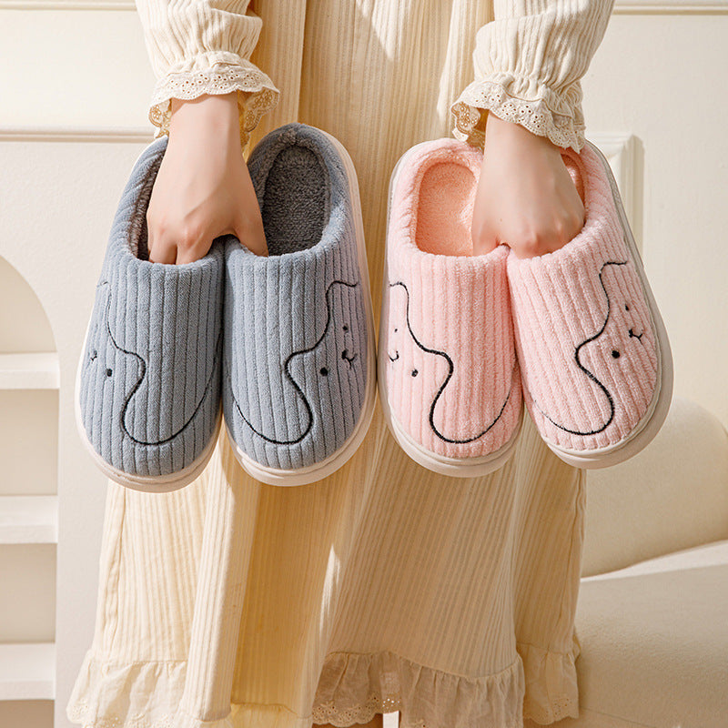 Striped Cat Slippers Indoor Couple Non-slip Floor Bedroom Slipper Winter Warm Plush House Shoes Women Men - ZA-ZOLA