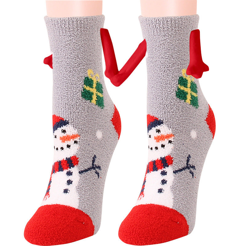 Christmas Magnetic Suction Couple Socks – Warm Coral Fleece Tube Socks for Winter Comfort - ZA-ZOLA