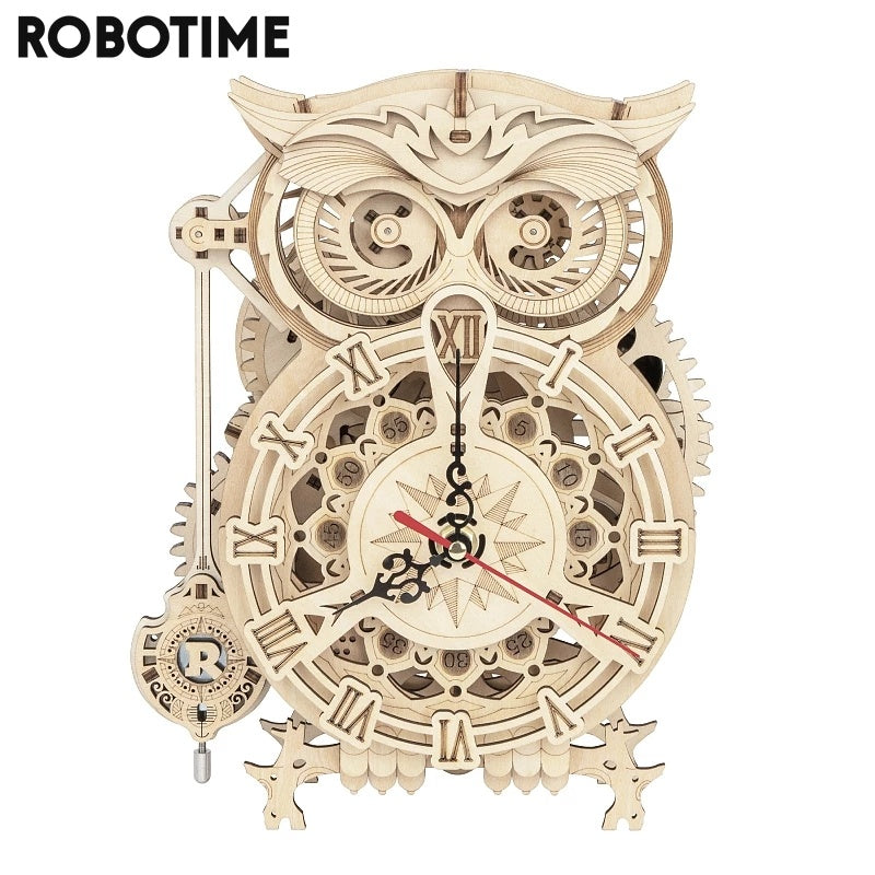 Robotime Rokr 3D Owl Wooden Clock Kit | Creative DIY Building Toy for Kids Christmas Gifts - ZA-ZOLA