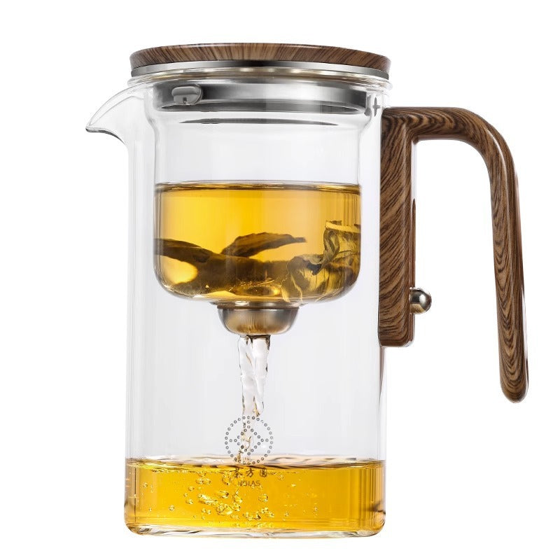 One Click Magnetic Teapot Separation Filtration Glass Tea Pot Wood Handle Tea Water Separation Inner Container Teapot - ZA-ZOLA