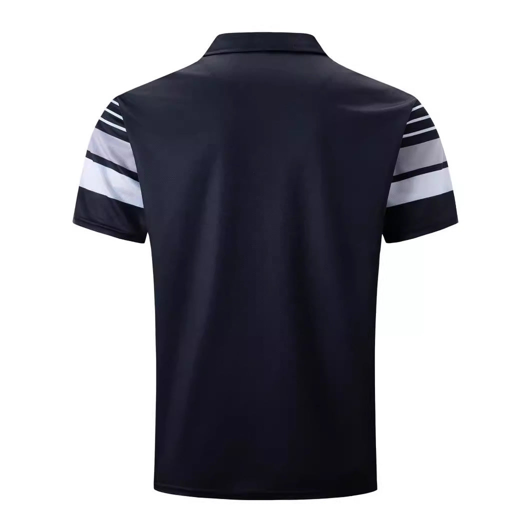 Business Striped Versatile T-shirt MenProduct information:
 
 Pattern: stripes
 
 Color: Black
 
 Size: S,M,L,XL,XXL,XXXL
 
 Version: Loose
 
 Main fabric composition: Polyester Fiber
 
 Sleeve length: sPoloZA-ZOLAZA-ZOLABusiness Striped Versatile