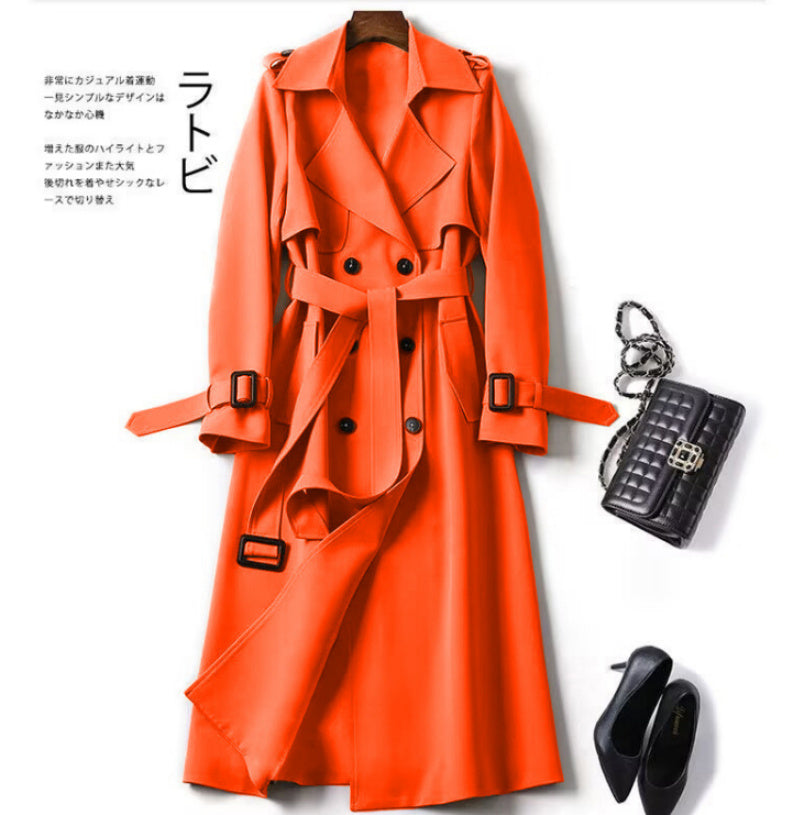 Double-Breasted Mid-Length Tie Trench Coat – Stylish Women’s Outerwear for Fall & Winter