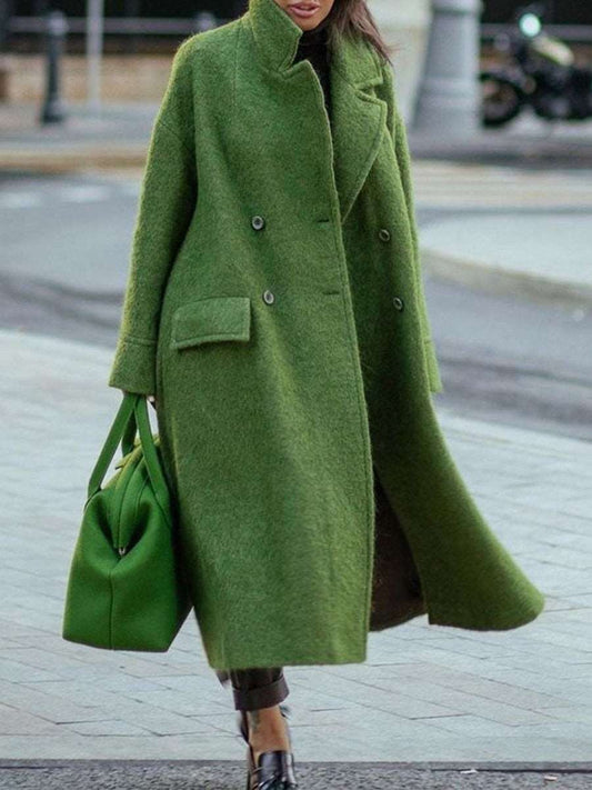 Long Woolen Coat – Solid Color Temperament Commuting Coat for Women