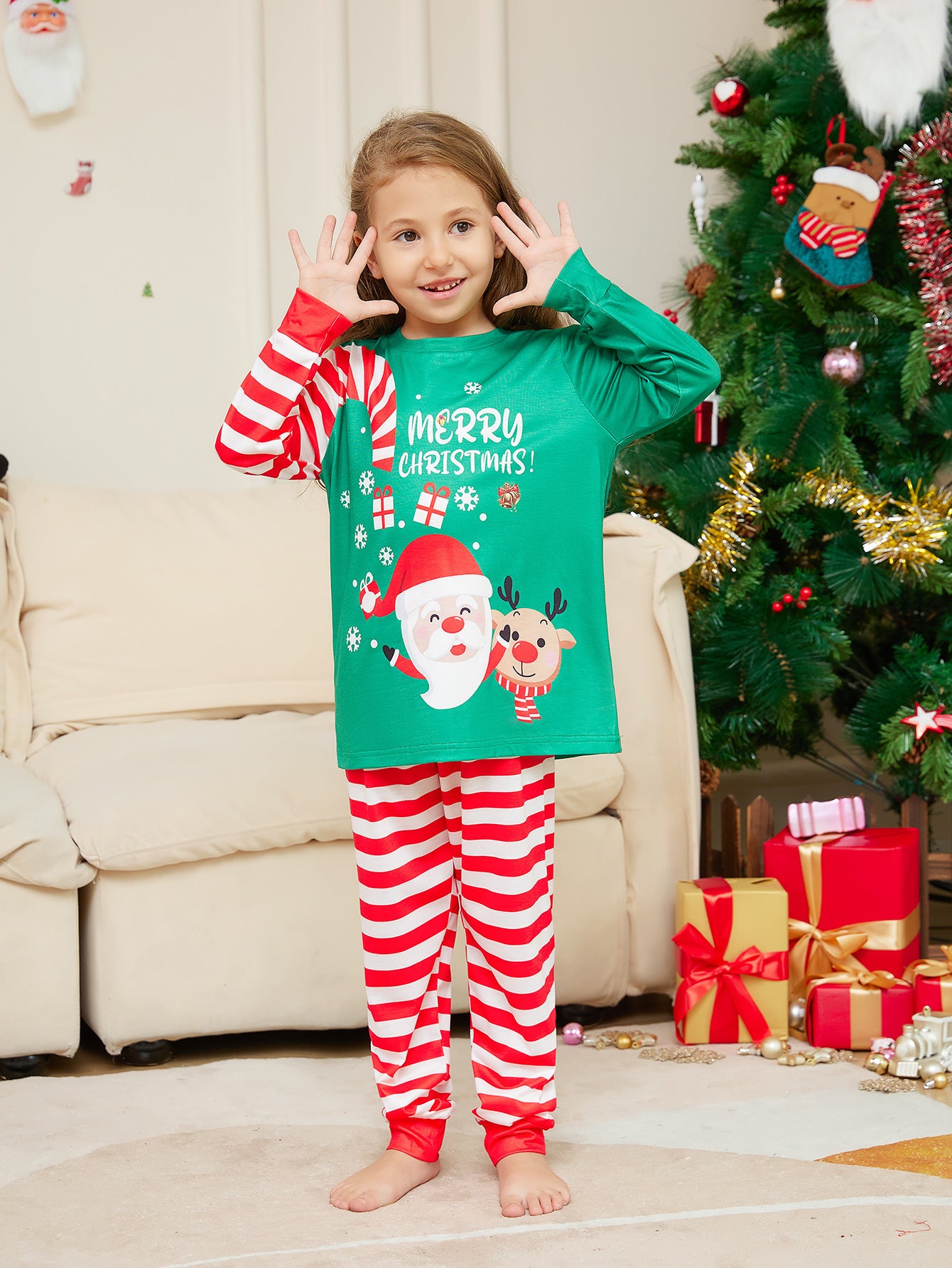 New Cartoon Santa Claus Parent-Child Christmas Pajamas – Letter Printing Home Wear Suit - ZA-ZOLA