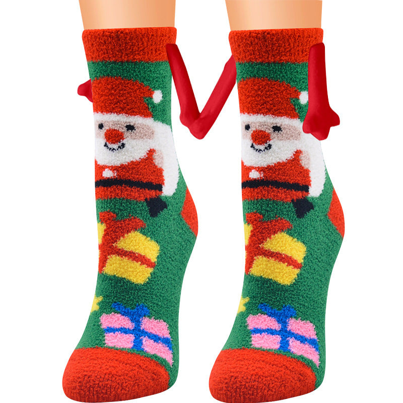 Christmas Magnetic Suction Couple Socks – Warm Coral Fleece Tube Socks for Winter Comfort - ZA-ZOLA