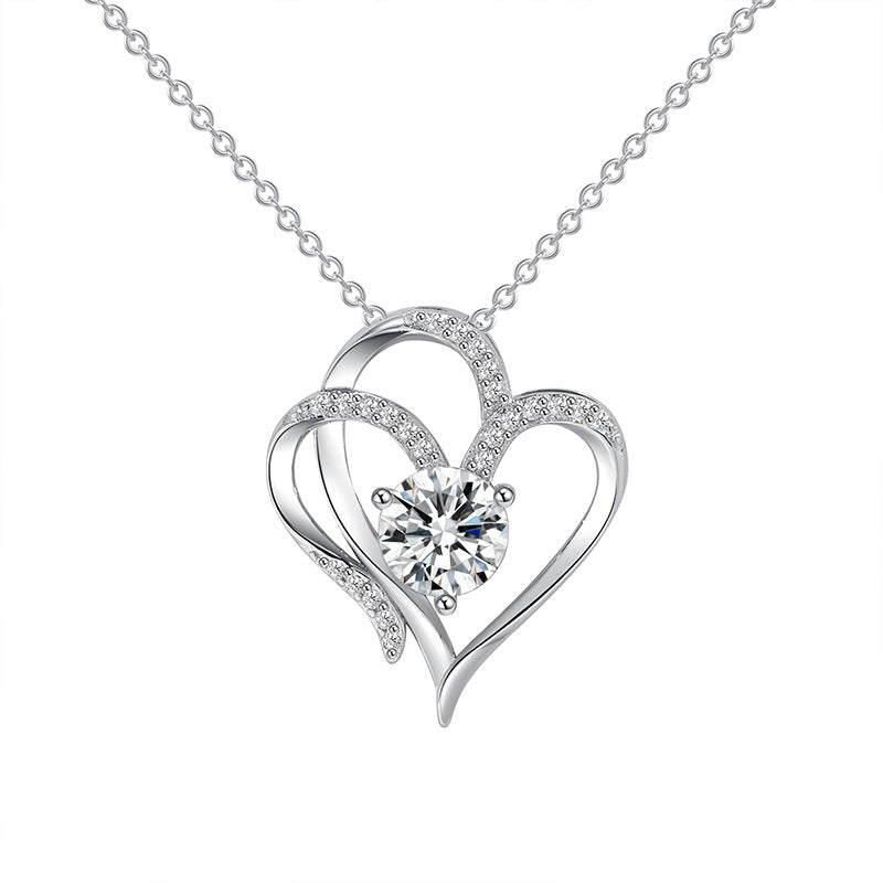 Zircon Double Love Necklace With Rhinestones Ins Personalized Heart-shaped Necklace Clavicle Chain Jewelry For Women Valentine's Day - ZA-ZOLA