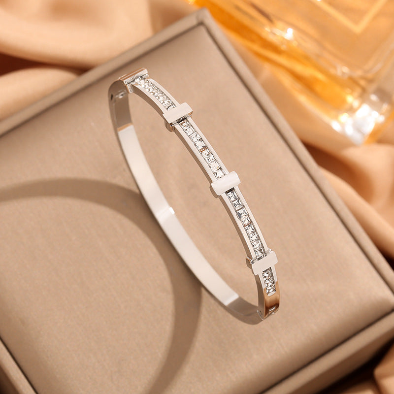 Simple Zircon Double Layer Geometric Open Bracelet - ZA-ZOLA