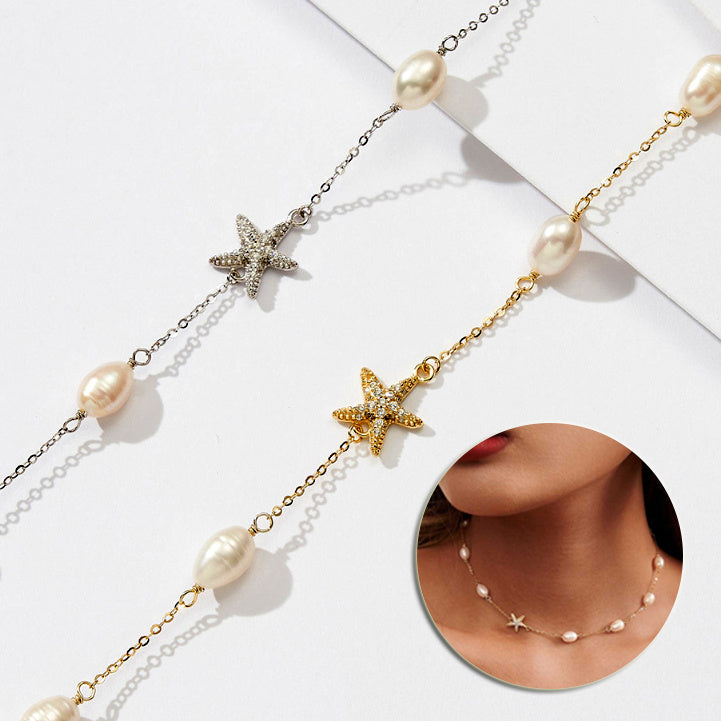 Sterling Silver Freshwater Pearl Starfish Beach Necklace Jewelry Women's Fashion Necklace For Women Party Jewelry - ZA-ZOLA