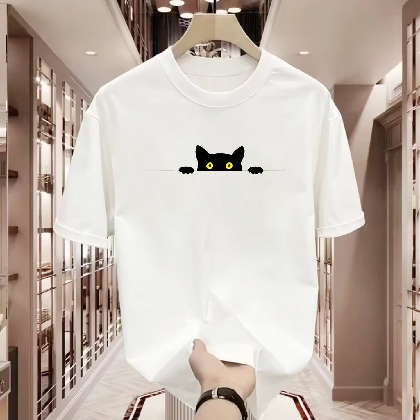 Cute Cat Print Round Neck T-shirt Short Sleeve - ZA-ZOLA