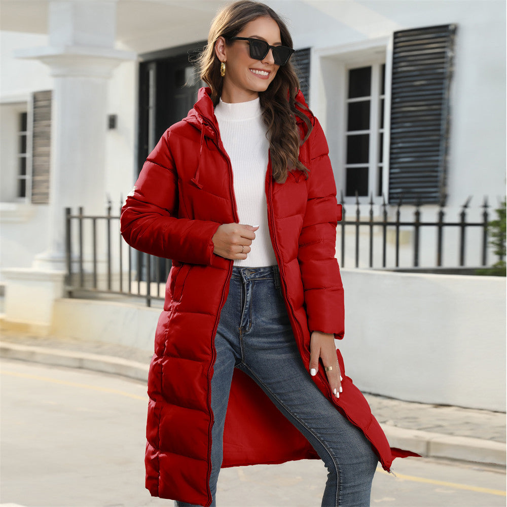 Hooded Women's Cotton Padded Jacket – Mid-length Slim Fit Winter Coat