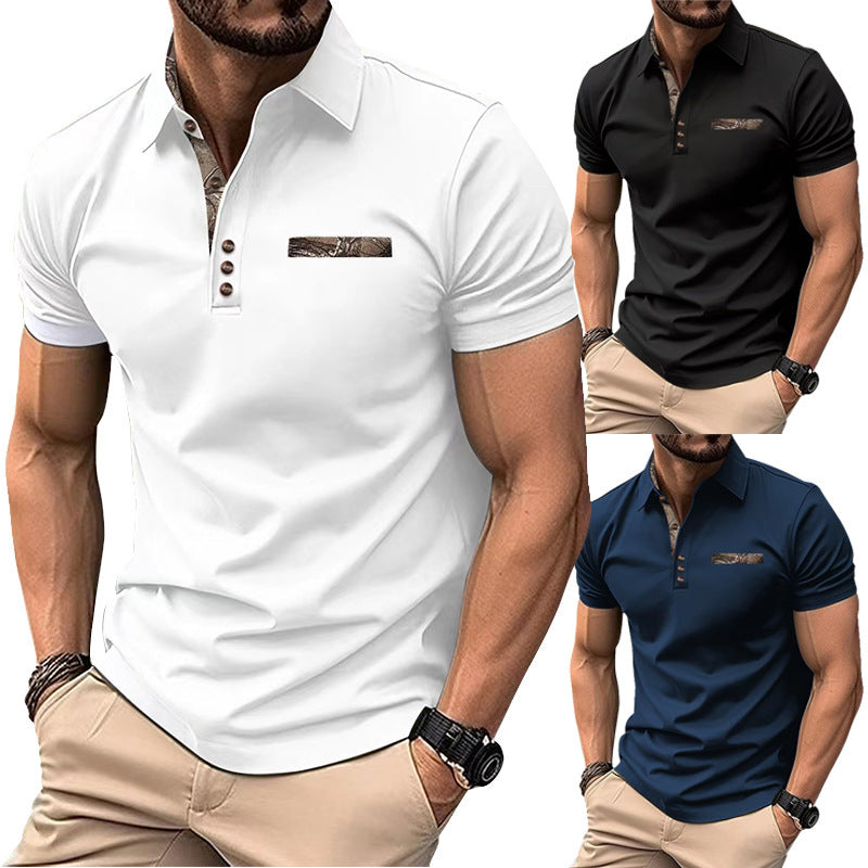 Men's Button Lapel Sports Short SleeveProduct information:
 
 Color: white, black, navy blue
 
 Details of clothing style: flocking
 
 Size: S,M,L,XL,XXL,XXXL
 
 Main fabric composition: Polyester Fiber
TopZA-ZOLAZA-ZOLAButton Lapel Sports Short Sleeve