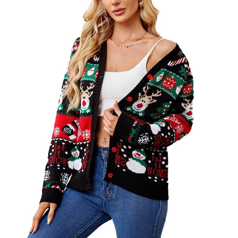 Loose Knitted Cardigan Sweater Coat – Women's Casual Long-Sleeved Christmas Sweater - ZA-ZOLA