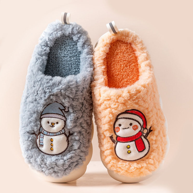 Cute Snowman Plush Slippers – Warm Winter Thick-Soled Non-Slip Indoor Shoes for Couples, Women & Men - ZA-ZOLA