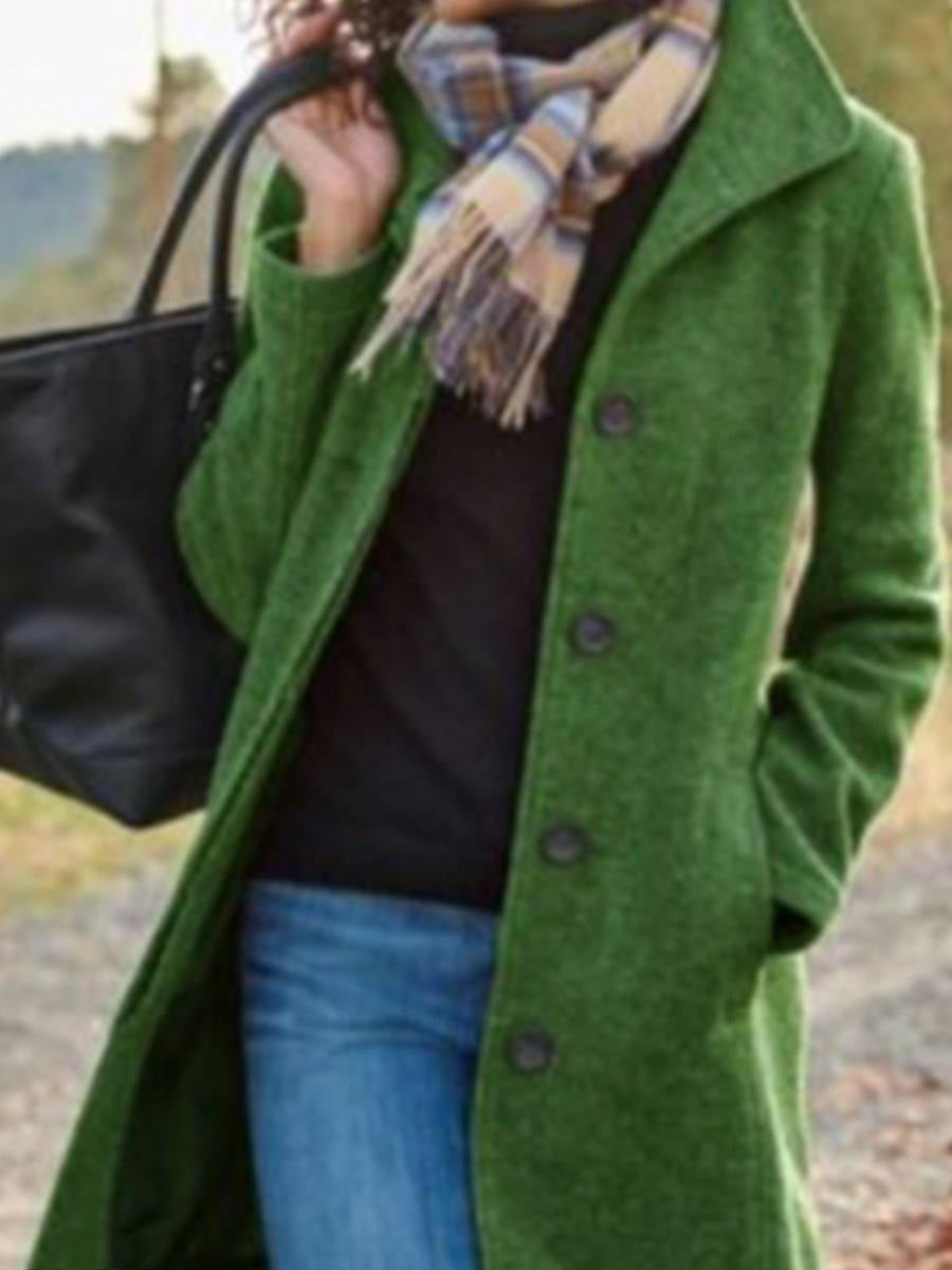 New European & American Women’s Medium-Length Pure Color Woolen Coat