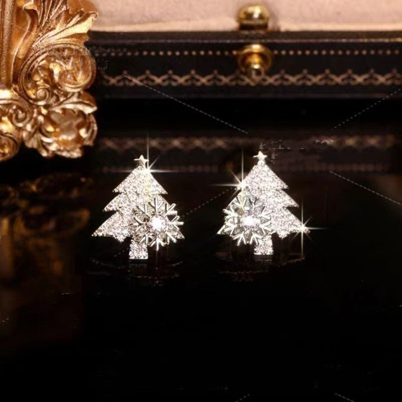 Rotatable Christmas Tree & Snowflake Earrings – Shiny Rhinestone Festive Jewelry for Winter - ZA-ZOLA