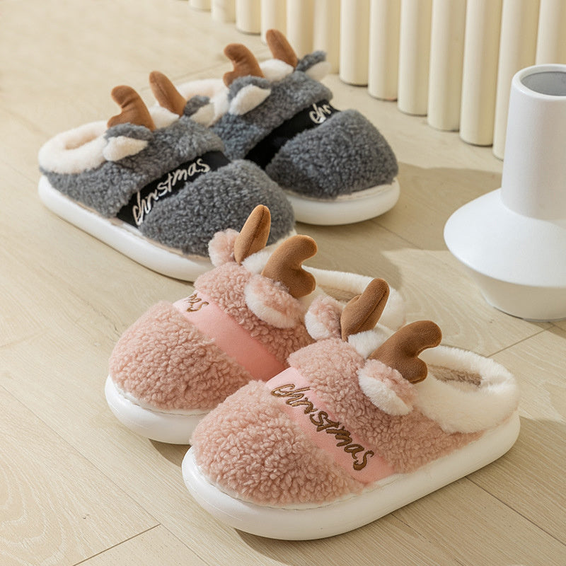 Christmas Elk Soft Cozy Winter Home Slippers – Slip-On Bedroom Slippers – Warm House Shoes for Women & Men - ZA-ZOLA