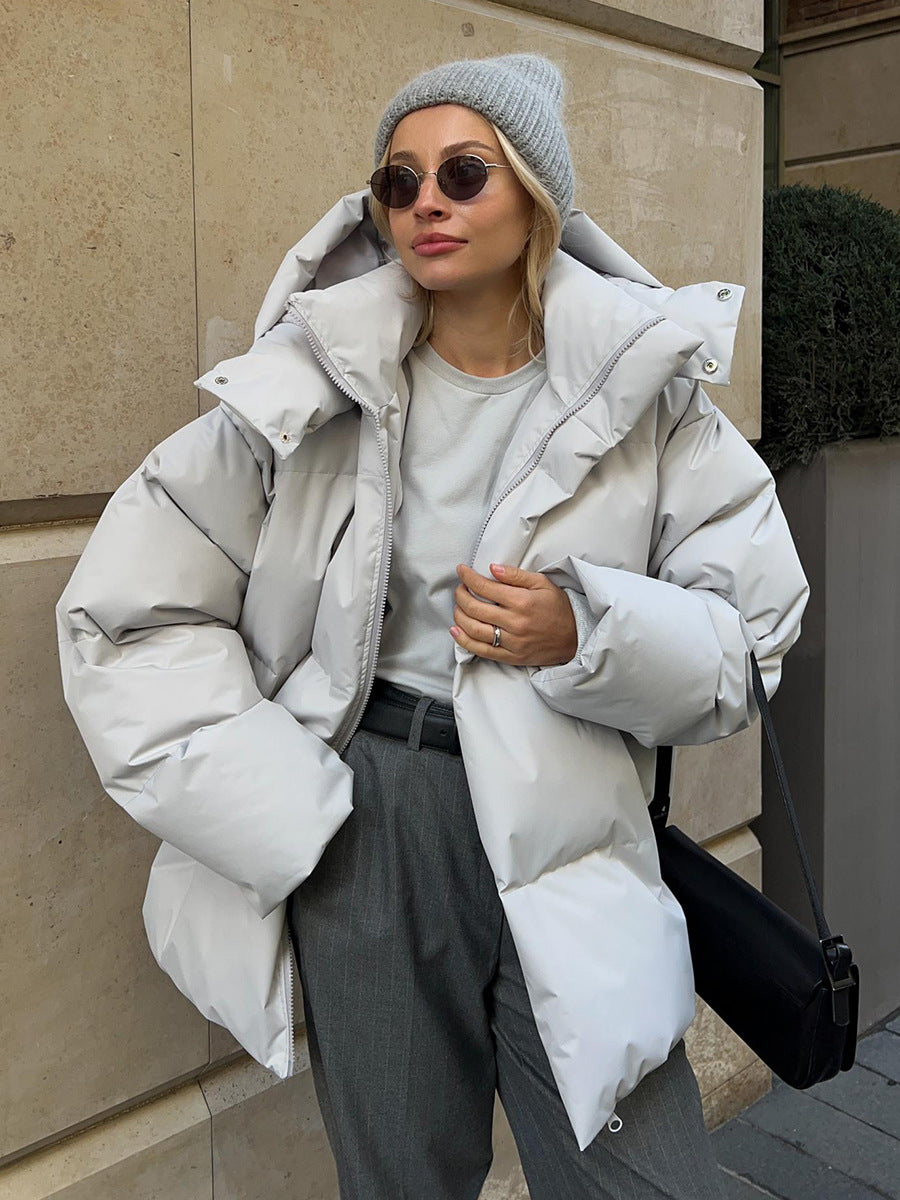 Fashion Coat with Removable Hood – Winter Warm Windproof Loose Cotton Jacket & Parka for Women