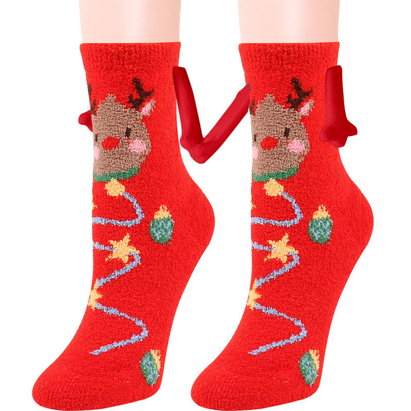 Christmas Magnetic Suction Couple Socks – Warm Coral Fleece Tube Socks for Winter Comfort - ZA-ZOLA