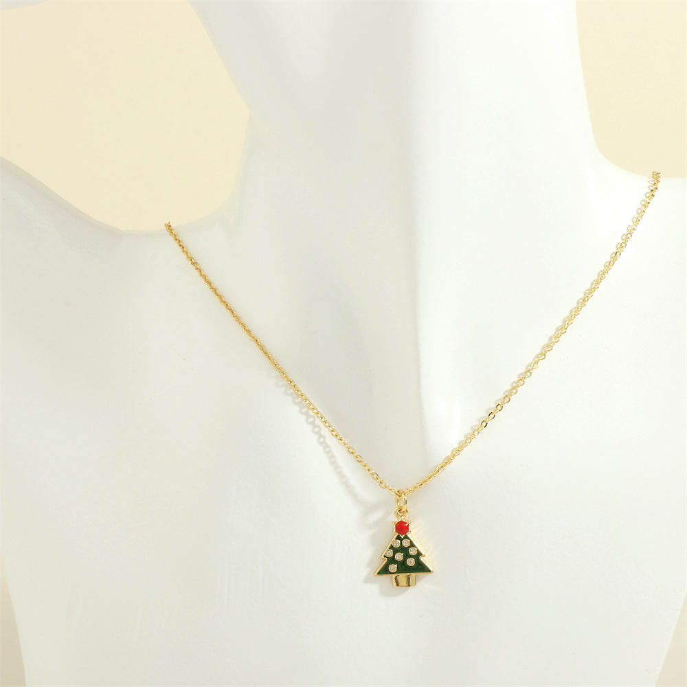 Festive Christmas Tree, Santa Claus, Elk & Snowman Oil-Drop Necklace – Colorful Rhinestone Clavicle Chain for Women - ZA-ZOLA