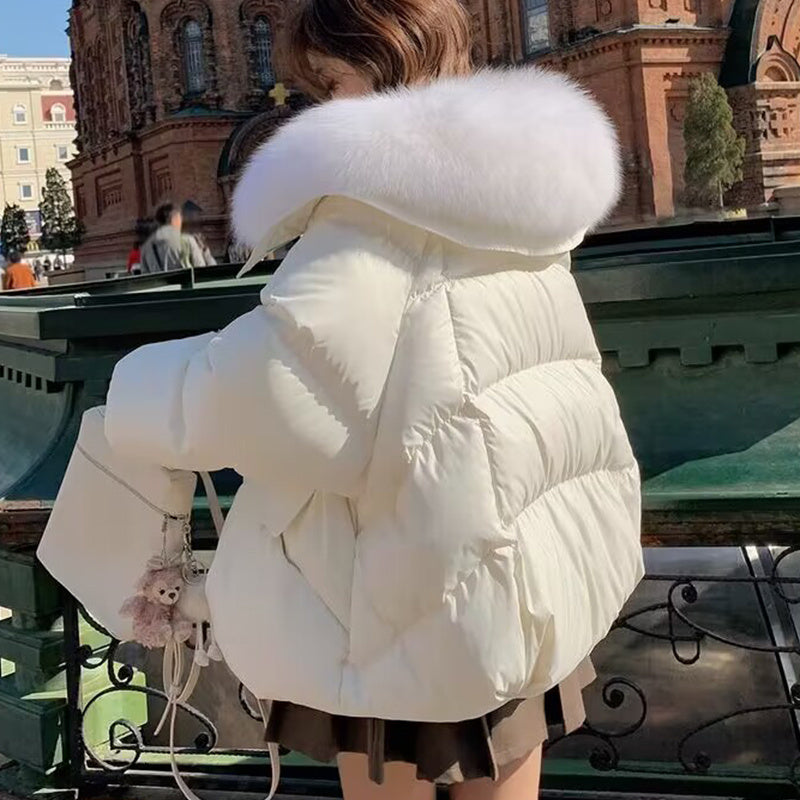 Down Cotton-Padded Jacket for Women – Short Fur Collar Thickened Winter Coat