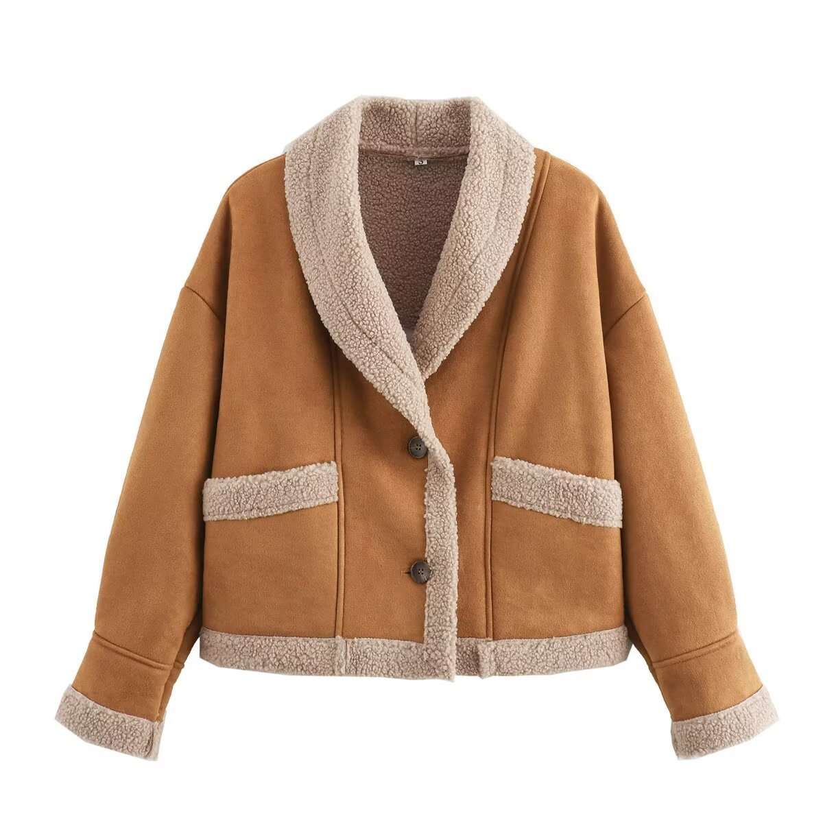 Lapel Woolen Coat with Pockets – Women’s Winter Jacket