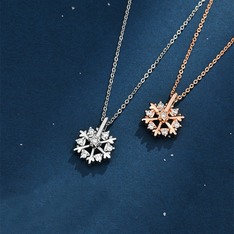 Rotatable 925 Silver Snowflake Necklace – Luxury Niche Design with Shiny Rhinestones, Perfect Gift for Women - ZA-ZOLA