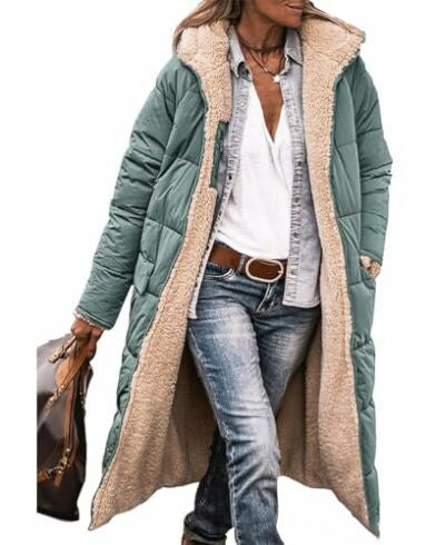 Solid Color Hooded Cotton Jacket – Double-Sided Slim Fit Long Sleeve Cardigan Coat for Women