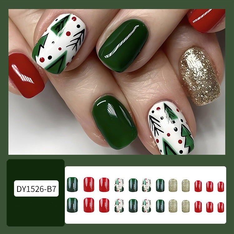 24pcs Christmas False Nails – Festive Snowflake & Hat Design, Perfect for Holiday Parties - ZA-ZOLA