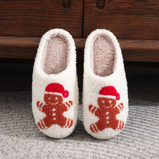 Christmas Gingerbread Cotton Slippers for Women – Cozy Winter Home Shoes – Non-slip Soft House Slippers - ZA-ZOLA