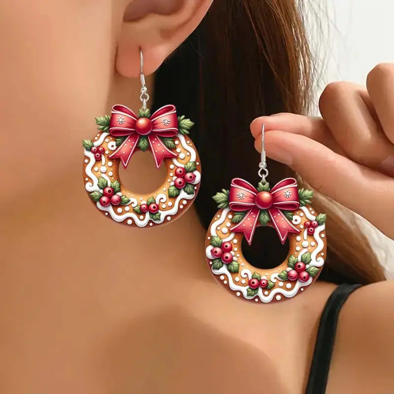 Christmas Cookie Wreath Acrylic Earrings – Festive Fashion Jewelry for Women - ZA-ZOLA