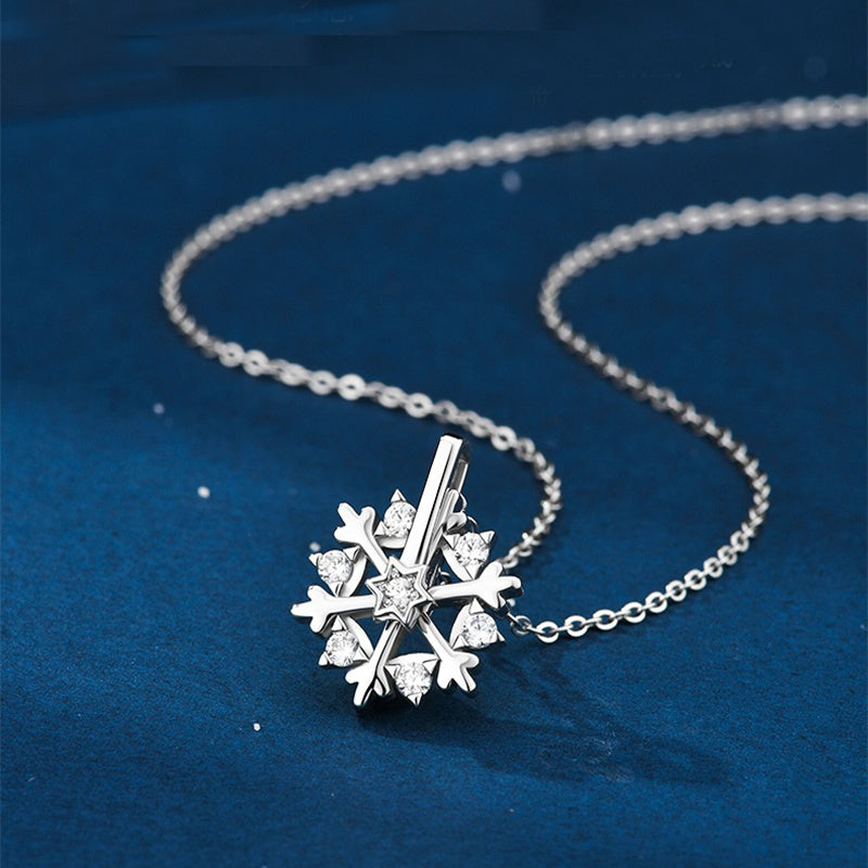 Rotatable 925 Silver Snowflake Necklace – Luxury Niche Design with Shiny Rhinestones, Perfect Gift for Women - ZA-ZOLA