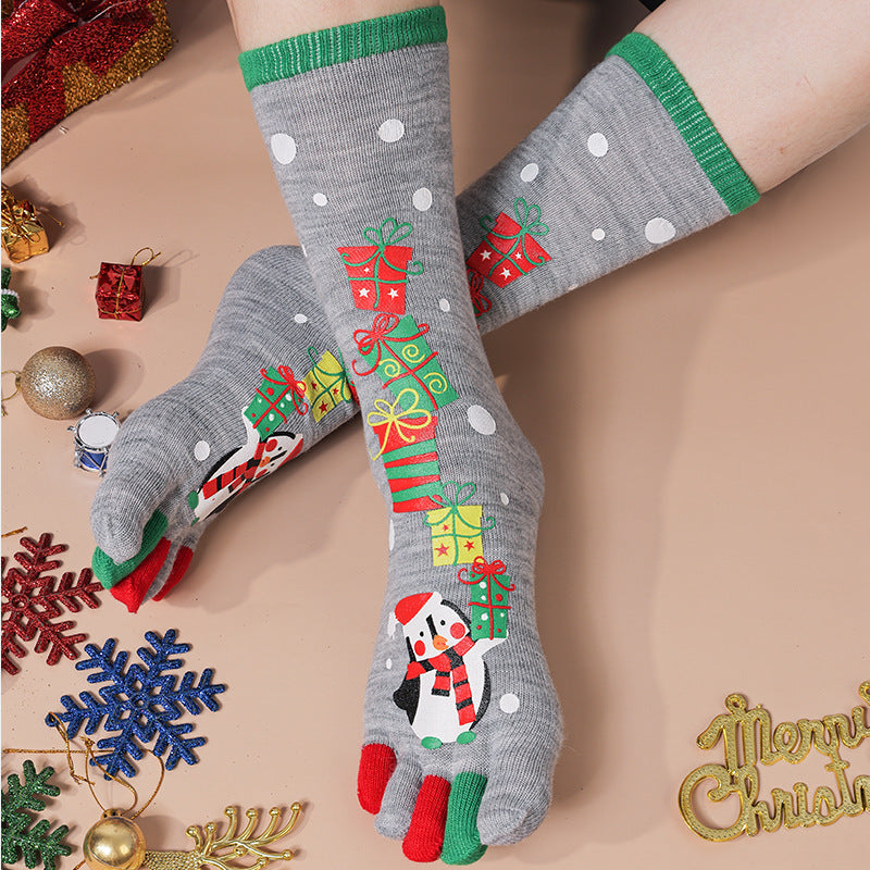 Cute Christmas Five-Finger Socks – Cozy Winter Elastic Split-Toe Socks for Women – Sweat-Absorbent Comfort - ZA-ZOLA