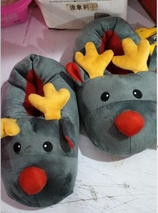 Cute Christmas Elk Home Slippers – Cozy Winter Non-Slip Indoor Shoes for Women & Men - ZA-ZOLA