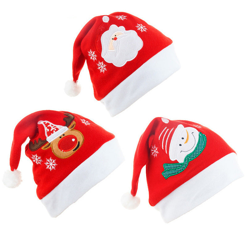 Cartoon Christmas Hat with Elk & Santa Embroidery - Fuzzy Holiday Party Hat - ZA-ZOLA