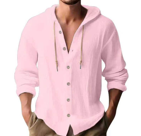 Cotton & Linen Hooded Long Sleeve Shirt – Comfortable Button-Up Sweater for Men - ZA-ZOLA