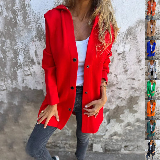 Casual Hooded Single-Breasted Cardigan – Loose Solid Color Jacket for Women