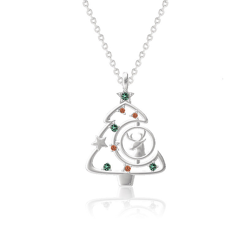 Elegant S925 Elk Christmas Tree Necklace – Sparkle This Season with Zircon Clavicle Chain Jewelry - ZA-ZOLA