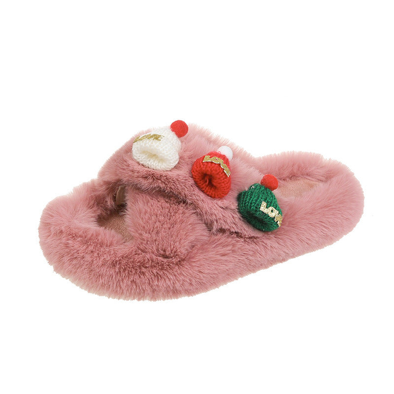 Christmas Hat Fluffy Slippers – Women's Warm Toe-Covering Cotton Slippers - ZA-ZOLA