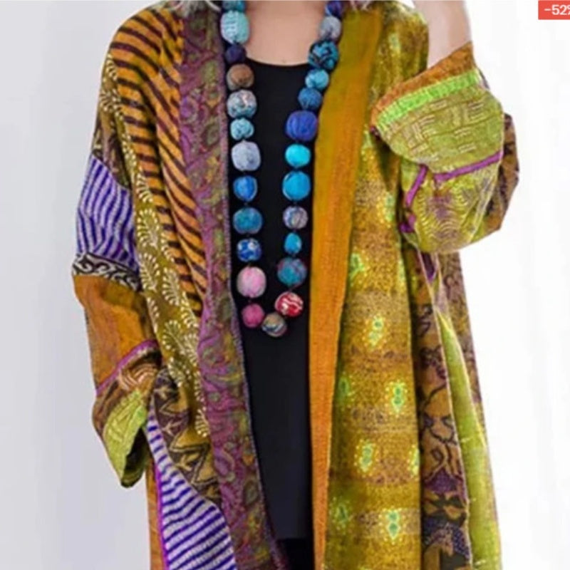 Cotton & Linen Ethnic Style Plus Size Long Sleeve Printed Coat – Women's Fashion