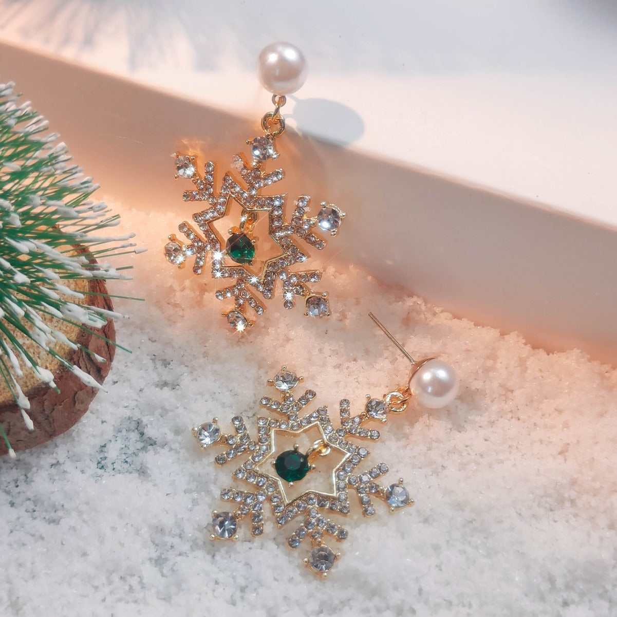 Christmas Snowflake Pendant Stud Earrings – Finely Inlaid Festive Jewelry for Women - ZA-ZOLA