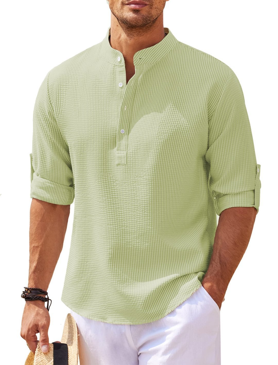 Men's Casual Long Sleeve Stand Collar Shirt – Solid Color, Stylish & Comfortable - ZA-ZOLA