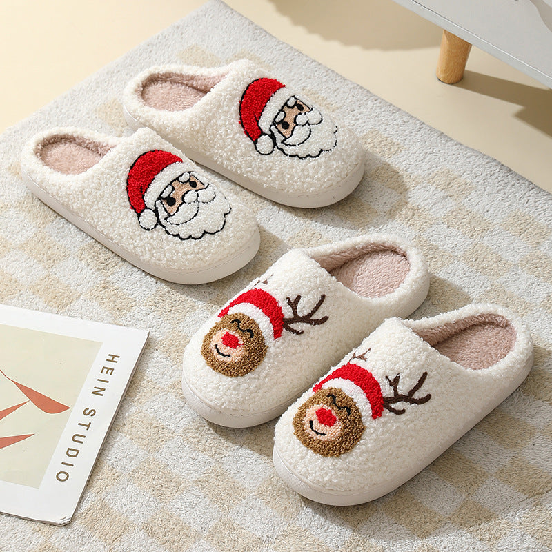 Christmas Cartoon Santa Claus Slippers for Couples – Cute Cotton Winter Home Slippers for Women & Men – Warm Furry Shoes - ZA-ZOLA