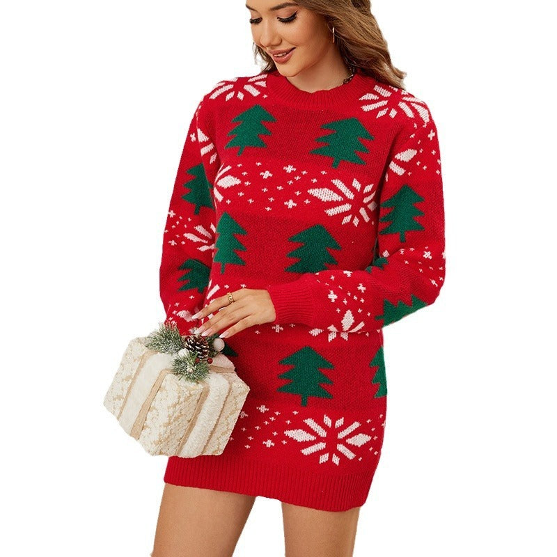 Christmas Pullover Jacquard – Long Red Sweater for Festive Holiday Style - ZA-ZOLA