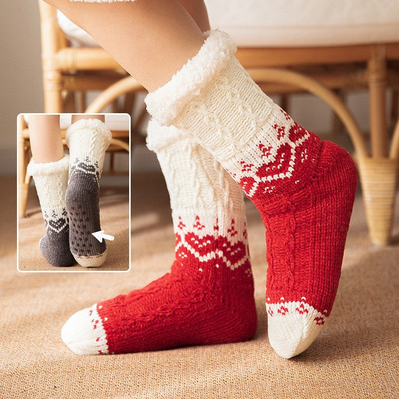 Love Knitted Plush Floor Socks – Warm Non-Slip Winter Carpet Socks for Women – Christmas Home Comfort - ZA-ZOLA