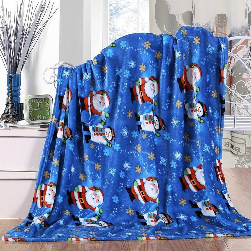 Cozy Christmas Elk & Snowman Print Blanket - Double-Sided Flannel for Winter Comfort - ZA-ZOLA