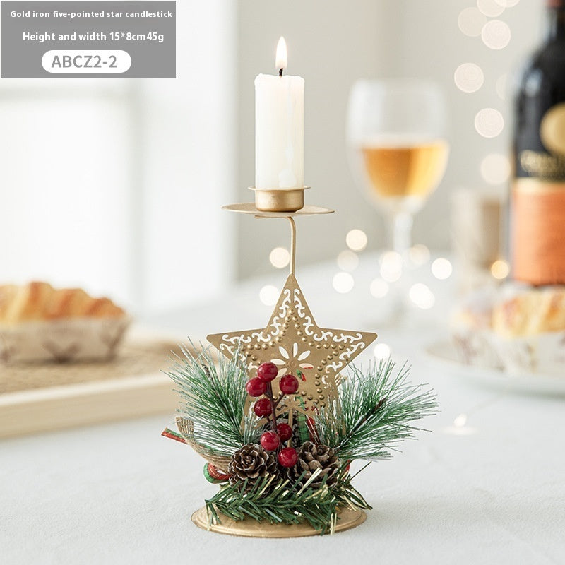 Golden Wrought Iron Christmas Candlestick – Elegant Window Decoration for the Holidays - ZA-ZOLA