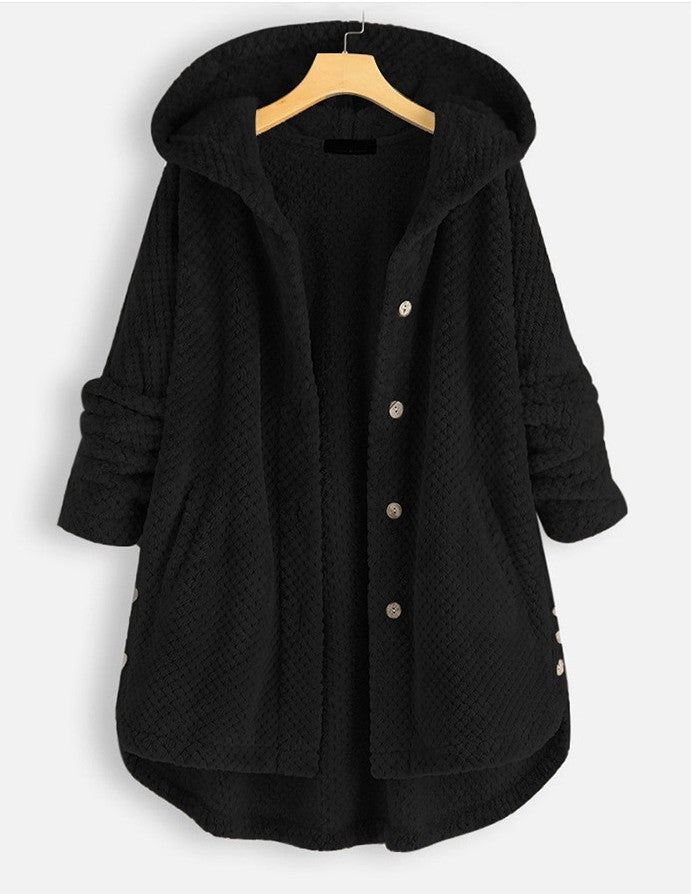 Women's Pure Color Hooded Double-Sided Velvet Sweatshirt Coat – Stylish & Warm Winter Fashion