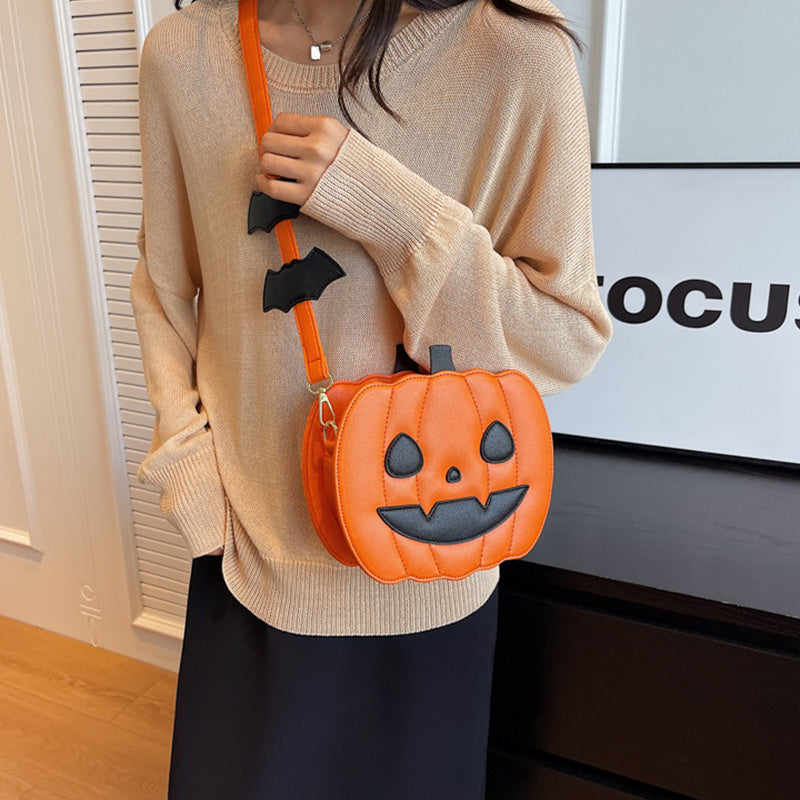 Halloween Bags Funny Pumpkin Cartoon Shoulder Crossbody Bag With Bat Personalized Creative Female Bag - ZA-ZOLA