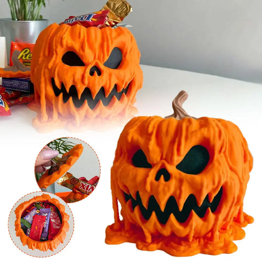 Melting Halloween Pumpkin Candy Bowl With Lid Reusable Candy Dish Spooky Food Display Bowl For Home Halloween - ZA-ZOLA